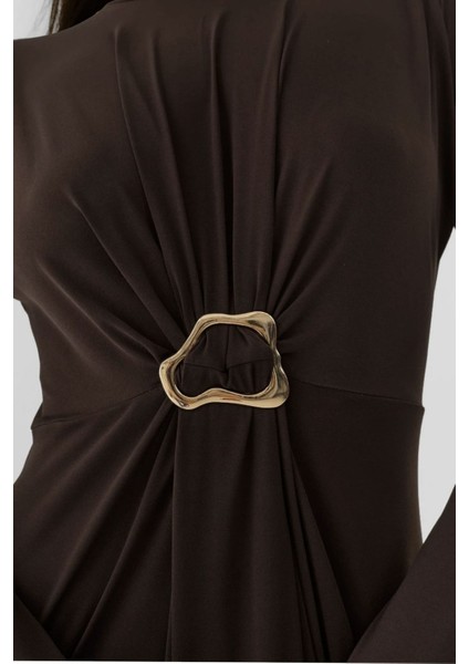Kadın Aksesuar Detaylı Sandy Streç Sandy Elbise Kestane Kahvesi modelleri