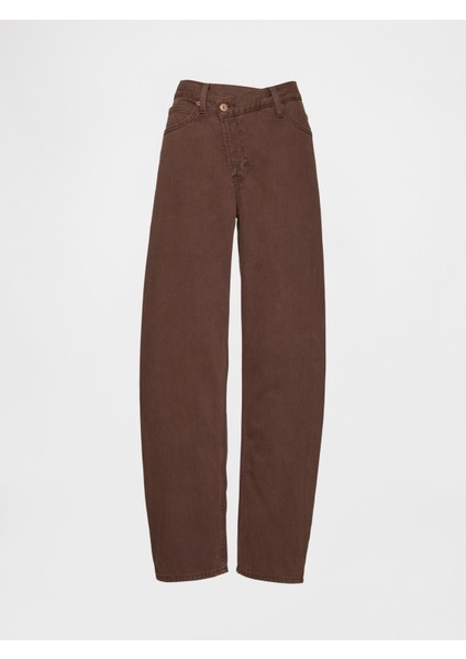 Kadın Kahverengi High Rise Ultrasoft Crossover Barrel Jean Pantolon fiyatları