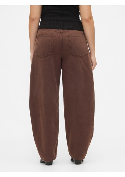 Kadın Kahverengi High Rise Ultrasoft Crossover Barrel Jean Pantolon modelleri