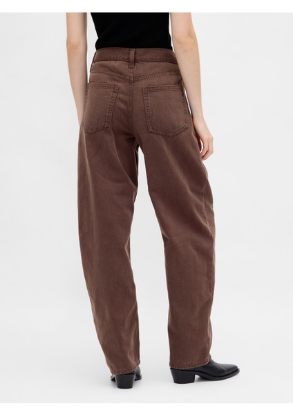 Kadın Kahverengi High Rise Ultrasoft Crossover Barrel Jean Pantolon indirimleri