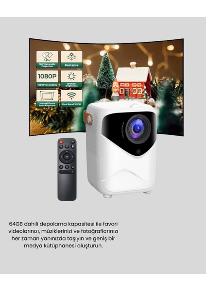 Taşınabilir 1080P Hd Akıllı Projektör – 64GB Dahili Hafıza, 2gb Ram, Uzaktan Kumandalı fırsatları