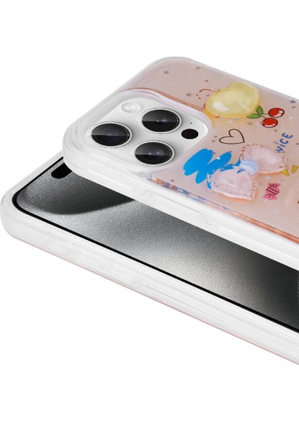 Apple iPhone 15 Pro Kılıf Kabartma Figürlü Parlak Senk Minimini Silikon Kapak-Pembe modelleri