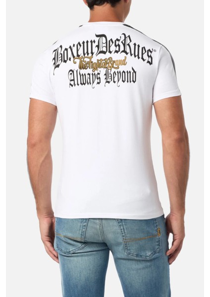 White T-Shirt With Faux Leather Details White-Gold modelleri