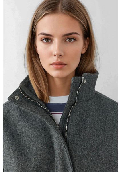 Kadın Oversize Dik Yaka Kaşe Ceket Koyu Gri fiyatları