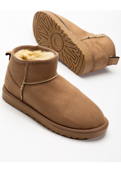 Kadın Kışlık Bot Süet Içi Yünlü Kürklü Ince Tabanlı Bilek Boy Kısa Mini Ug Bot