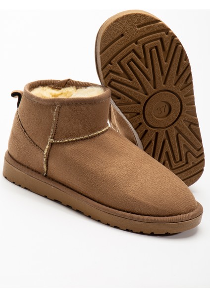 Kadın Kışlık Bot Süet Içi Yünlü Kürklü Ince Tabanlı Bilek Boy Kısa Mini Ug Bot