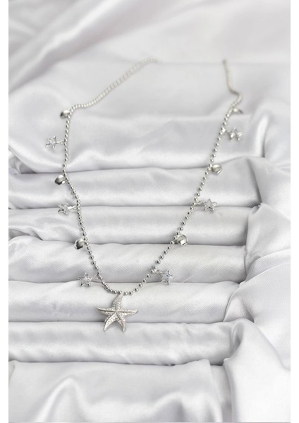 Pirinç Gümüş Renk Zirkon Taşlı Deniz Yıldızı Model Kadın Kolye fiyatları