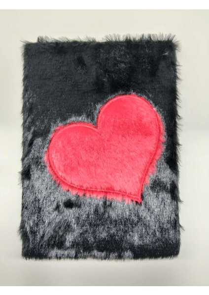 siyah peluş defter - kalpli