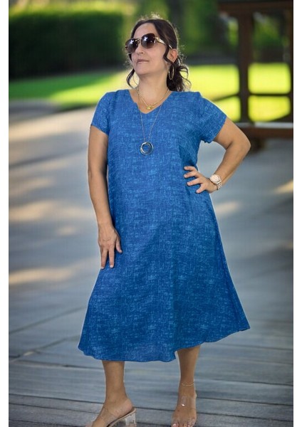 Kısa Kol V Yaka Rahat Kesim Pamuklu Viskon Çan Kesim Büyük Beden Elbise fiyatları