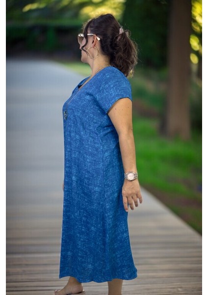 Kısa Kol V Yaka Rahat Kesim Pamuklu Viskon Çan Kesim Büyük Beden Elbise modelleri