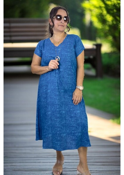 Kısa Kol V Yaka Rahat Kesim Pamuklu Viskon Çan Kesim Büyük Beden Elbise fırsatları