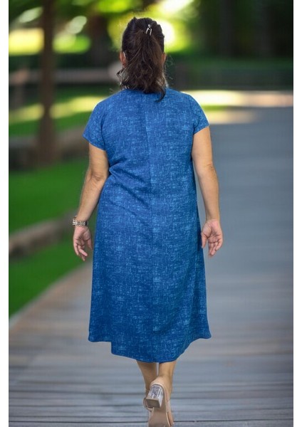 Kısa Kol V Yaka Rahat Kesim Pamuklu Viskon Çan Kesim Büyük Beden Elbise indirimleri