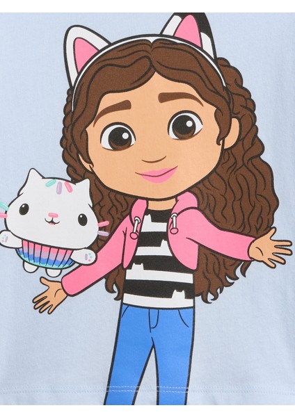 Kız Bebek Açık Mavi Gabby's Dollhouse Puff Sleeve Grafik Baskılı T-Shirt fiyatları