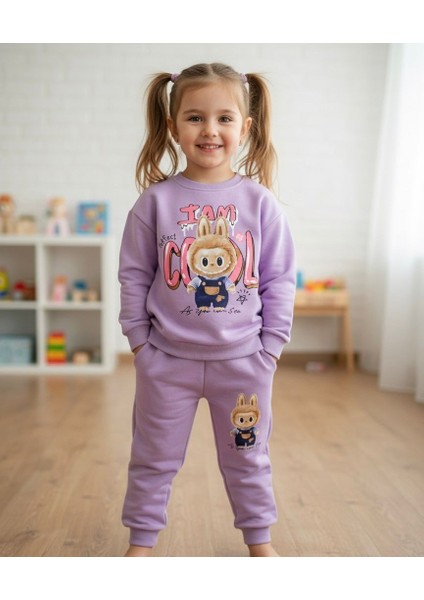 Labubu Karakterli Kız Çocuk Alt Üst Takım 3 Iplik