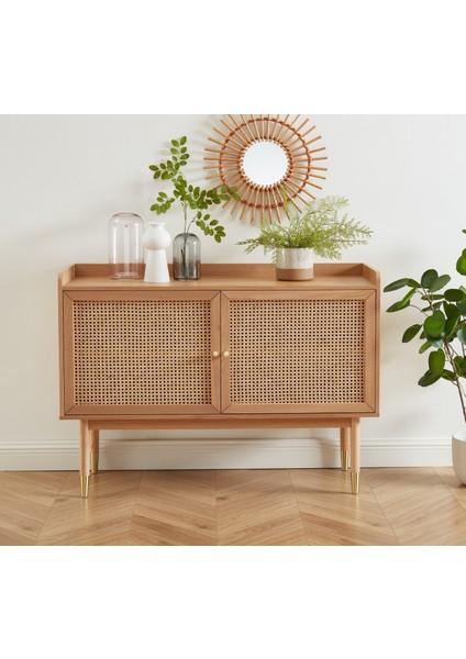 Lina Masif Ahşap Rattan Kapaklı Konsol