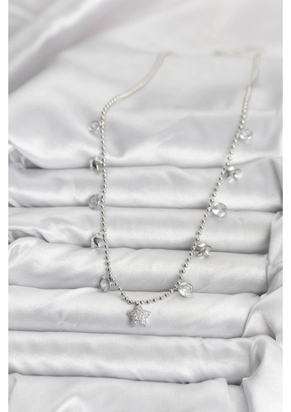 Pirinç Gümüş Renk Yıldız Model Kadın Kolye fiyatları