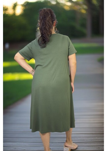 Full Esnek Likralı Pamuklu Kumaş Boncuk Detaylı Kısa Kol V Yaka Pamuklu Viskon Büyük Beden Elbise indirimleri