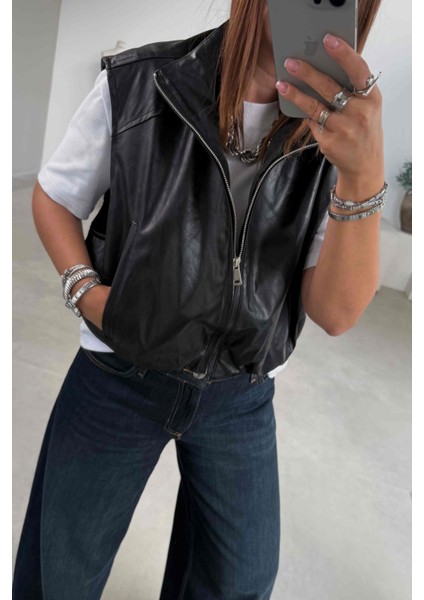Siyah Deri Yelek