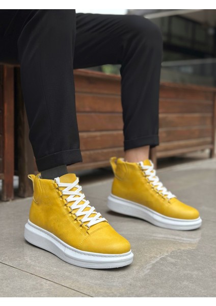 BA0713 Bağcıklı Sarı Yüksek Taban Erkek Tarz Spor Bot