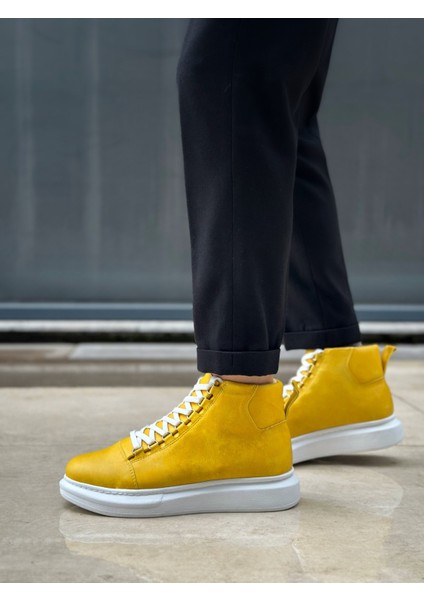 BA0713 Bağcıklı Sarı Yüksek Taban Erkek Tarz Spor Bot modelleri