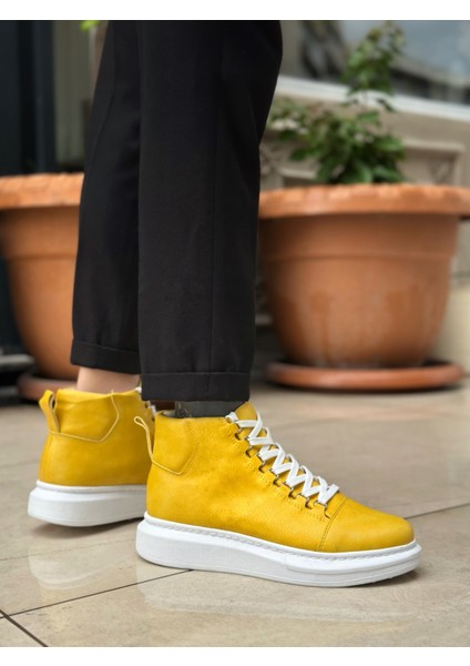 BA0713 Bağcıklı Sarı Yüksek Taban Erkek Tarz Spor Bot fırsatları