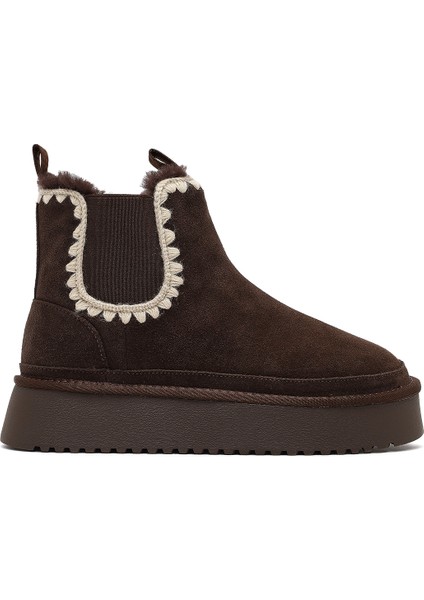 Kadın Kahverengi Kalın Tabanlı Desenli Süet Deri Teddy Bot 25WFD492610