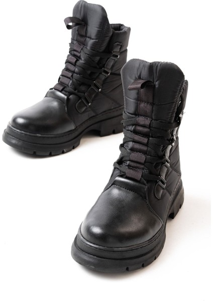 Siyah Bağcıklı Su Geçirmez Kadın Premium Kar Botu modelleri