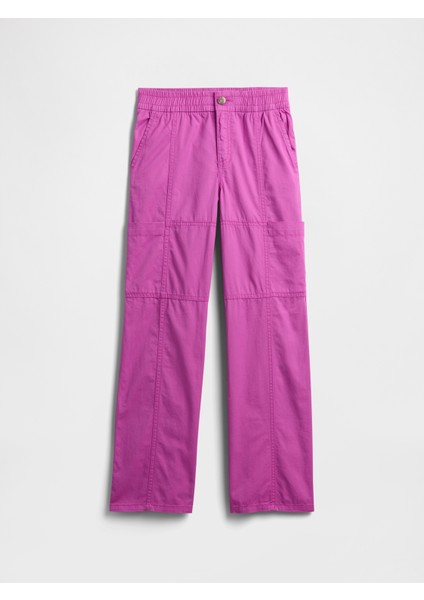 Kız Çocuk Pembe Twill Loose Kargo Pantolon