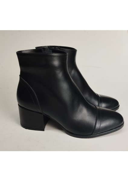 Kadın Hakiki Deri Siyah Topuklu Bot