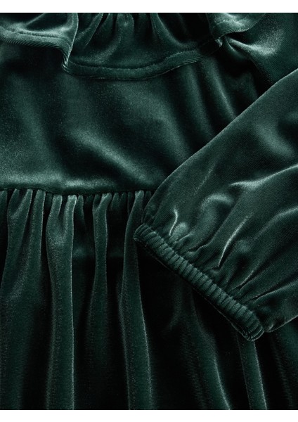 Kız Bebek Yeşil Kadife Volan Yaka Elbise fiyatları