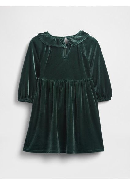 Kız Bebek Yeşil Kadife Volan Yaka Elbise modelleri