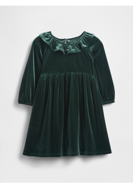Kız Bebek Yeşil Kadife Volan Yaka Elbise fırsatları