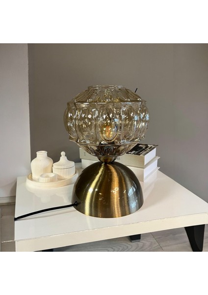 Şila Cam Bal Rengi Masa Lambası Dekoratif Masaüstü Aydınlatma Hol Abajur Yatak Odası Başucu Lamba