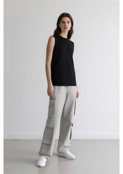 Straight Fit Gabardin Pantolon Kargo Cepli B6873AX24SP