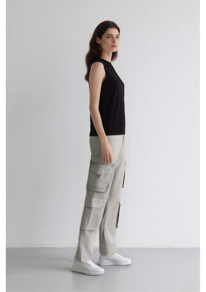 Straight Fit Gabardin Pantolon Kargo Cepli B6873AX24SP