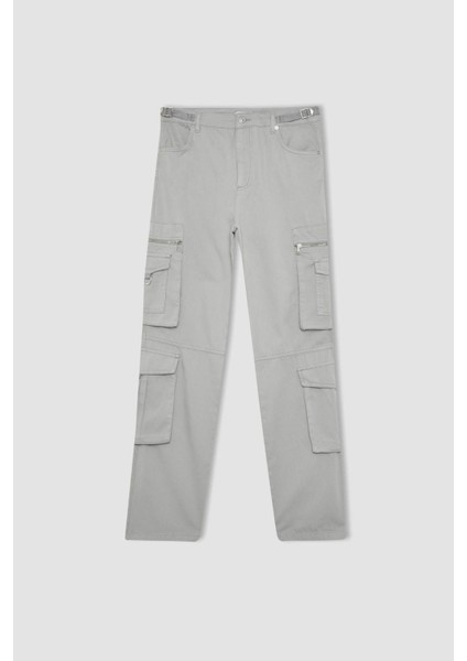 Straight Fit Gabardin Pantolon Kargo Cepli B6873AX24SP