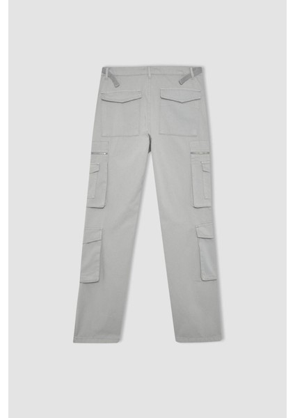 Straight Fit Gabardin Pantolon Kargo Cepli B6873AX24SP