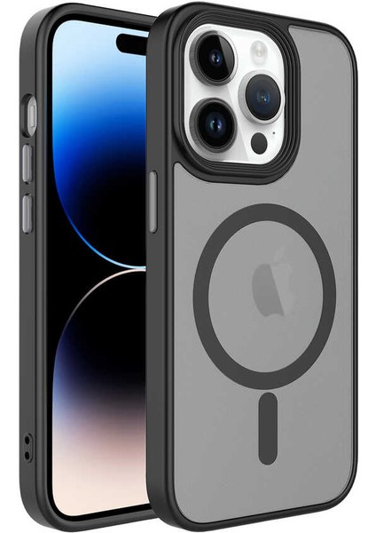 iPhone 13 Pro Max Uyumlu Mat Arka Yüzey Wireless Şarj Özellikli Senk Flet Magsafe Kapak-Siyah indirimleri