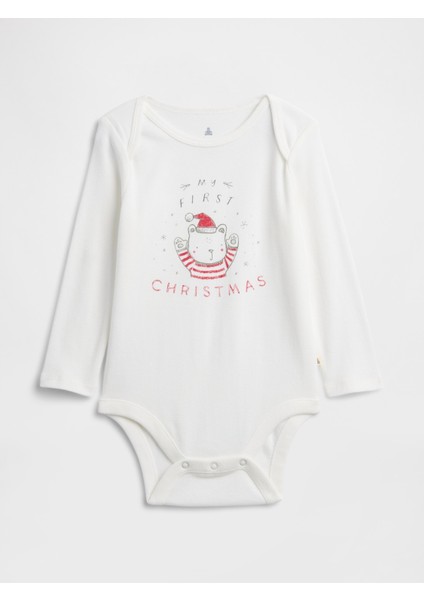 Bebek Beyaz Grafik Desenli Bodysuit