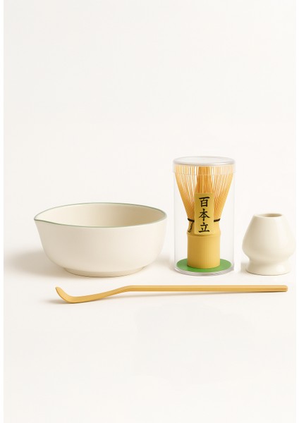 4'lü Mathca Seti - Bambu Matcha Çırpıcı Whisk, Seramik Whisk Tutucu, Mathca Karıştırma Kasesi ve Bambu Scoop Kaşık fiyatları