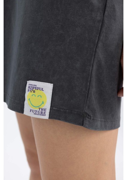 Coool SmileyWorld Bisiklet Yaka Penye Kısa Kollu Mini Tişört Elbise