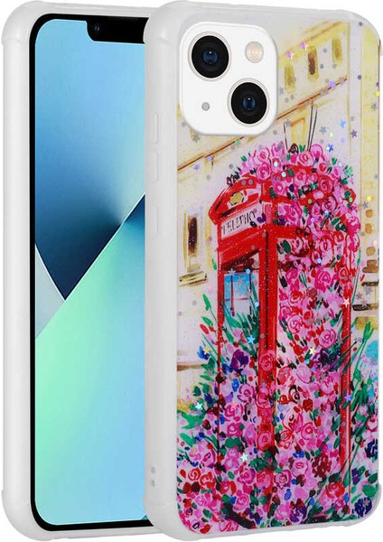iPhone 13 Uyumlu Simli Desenli Kamera Korumalı Parlak Senk Popy Kapak-Kulübe