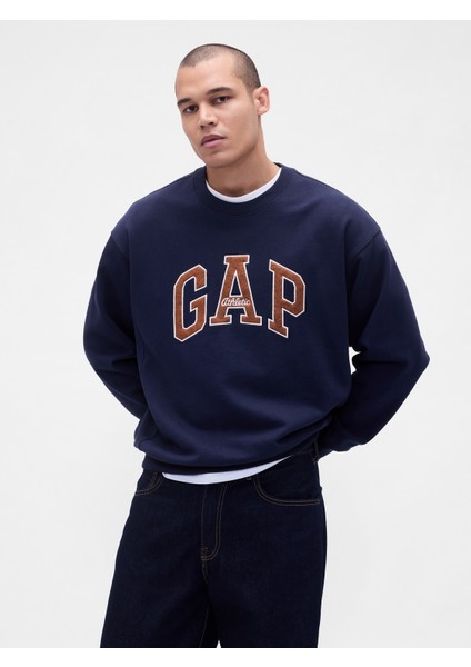 Erkek Lacivert Heavyweight Oversized Logo Sweatshirt