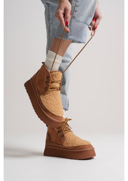 Loana Kadın Kürklü Taba Kışlık Kalın Tabanlı Bot indirimleri