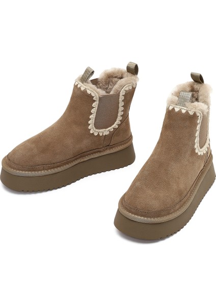 Kadın Vizon Kalın Tabanlı Desenli Süet Deri Teddy Bot 25WFD492610 modelleri