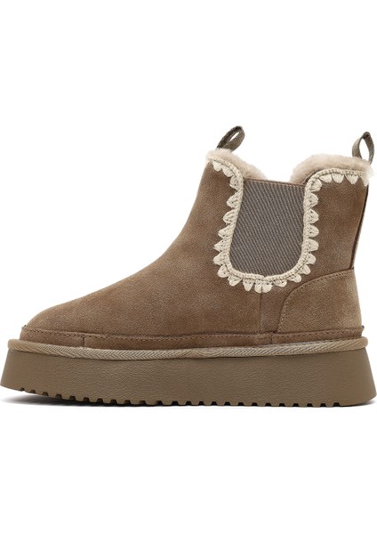 Kadın Vizon Kalın Tabanlı Desenli Süet Deri Teddy Bot 25WFD492610 indirimleri