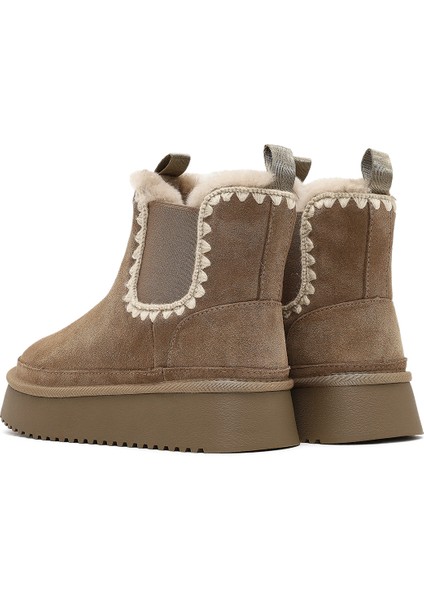 Kadın Vizon Kalın Tabanlı Desenli Süet Deri Teddy Bot 25WFD492610