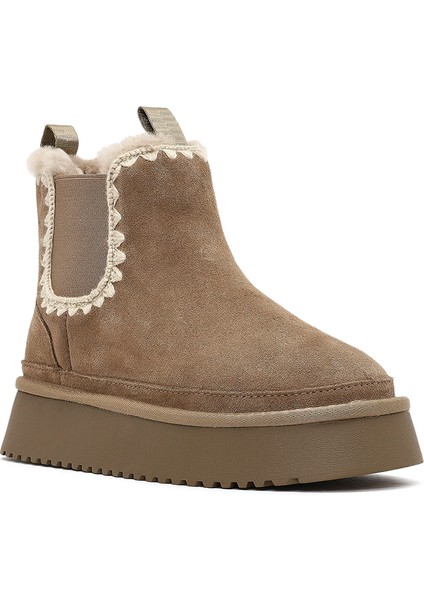 Kadın Vizon Kalın Tabanlı Desenli Süet Deri Teddy Bot 25WFD492610