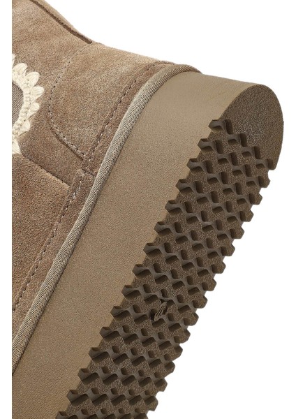 Kadın Vizon Kalın Tabanlı Desenli Süet Deri Teddy Bot 25WFD492610