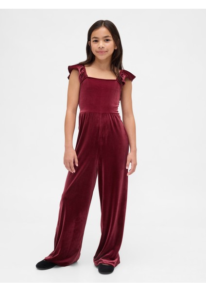 Kız Çocuk Bordo Kadife Tulum